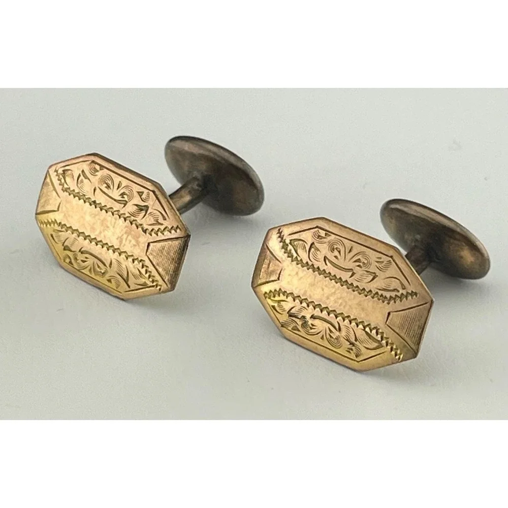 Antique Hayward Gold Filled Cufflinks Edwardian Octagonal Engraved Floral Etched